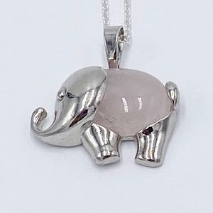 Elephant Rose Quartz Pendant Necklace